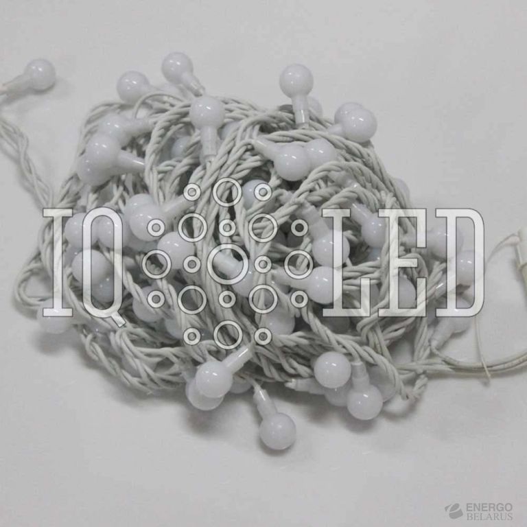 Гирлянда с насадками 15M, 25MM, 240V, белая/белый провод, соединяемая (без силового шнура) шарик D25