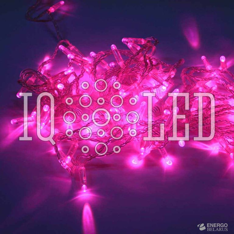 Гирлянда постоянного свечения 10M, 240V, розовая / прозрачный провод, соединяемая (без силового шнура) (с колпачком)