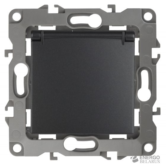 12-2103-05 ЭРА Розетка 2P+E Schuko со шторками с крышкой, 16A-250В, IP20, Эра12, антрацит