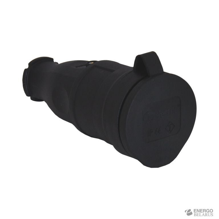 Розетка переносная черная (каучук) Schuko 2P+E IP44 1x16A 3101-304-0300