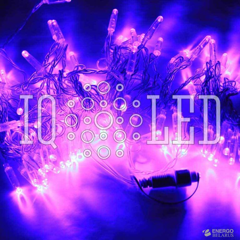 Гирлянда постоянного свечения 10M, 240V, фиолетовая / прозрачный провод, соединяемая (без силового шнура) (с колпачком)