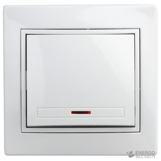 Выключатель Intro Plano 1-102-01 одноклавишный с подсветкой, 10А-250В, IP20, СУ, белый