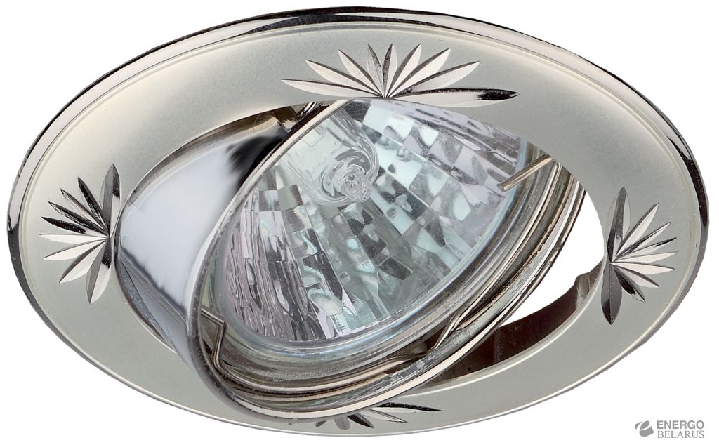 KL3A PS/N Светильник ЭРА литой круг.пов. с гравировкой MR16,12V/220V, 50W перламутровое серебро/нике