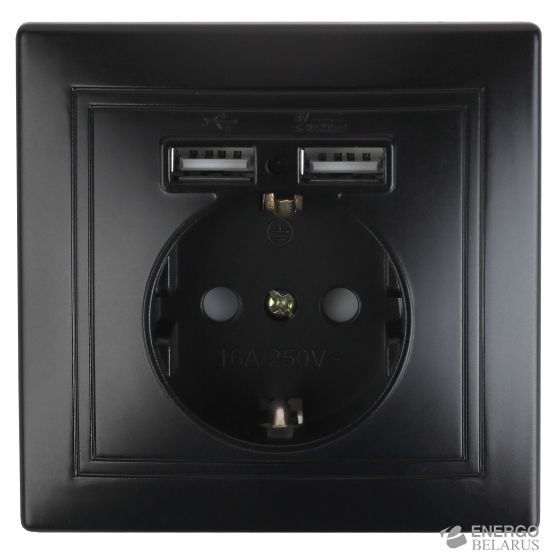 1-410-05 Intro Розетка+USB, IP20,  СУ, Plano, антрацит
