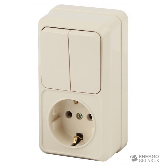 2-706-02 Intro Блок розетка+выкл. двойной верт. 10А-250В, IP20, ОУ, Quadro, сл.кость