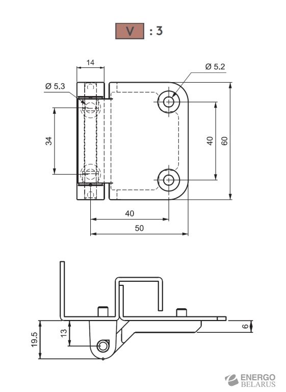 Петля накладная Essentra (Mesan) 600-1-2-00-3