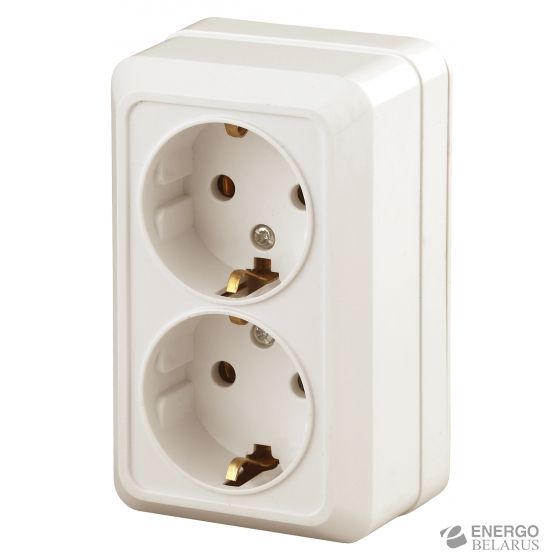 2-204-02 Intro Розетка 2х2P+E Schuko, 16А-250В, IP20, ОУ, Quadro, сл.кость