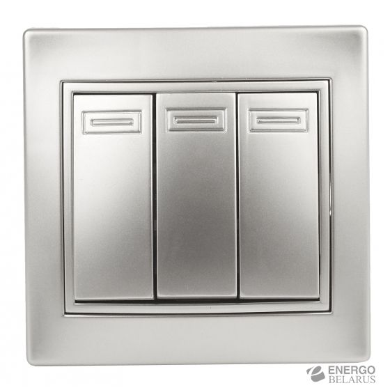 1-106-03 Intro Выключатель тройной, 10А-250В, IP20, СУ, Plano, алюминий