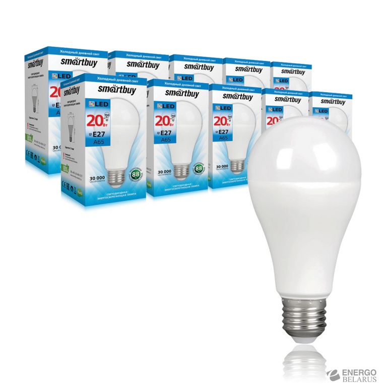 Лампа светодиодная (LED) Smartbuy-A65-20W/6000/E27