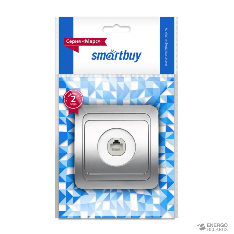 Розетка компьютерная RJ-45 1-местная серебро "Марс", Smartbuy