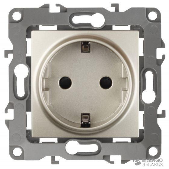 12-2102-04 ЭРА Розетка 2P+E Schuko со шторками, 16A-250В, IP20, Эра12, шампань