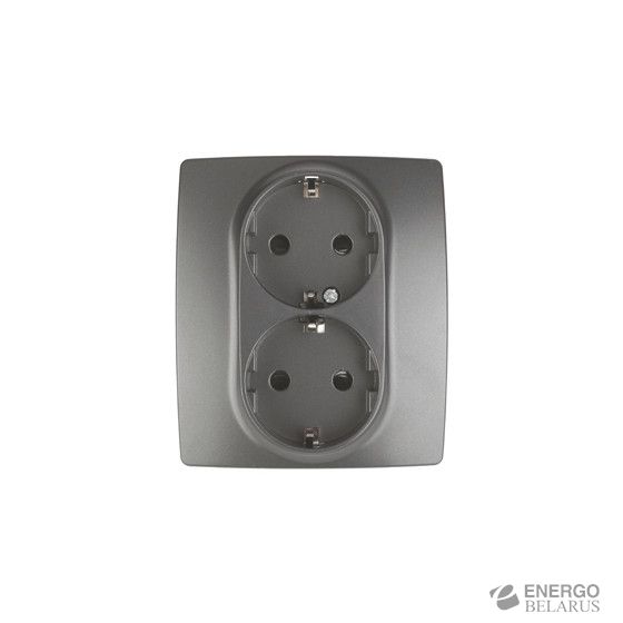 12-2104-12 ЭРА Розетка 2X2P+E Schuko со шторками, 16A-250В, IP20, Эра12, графит