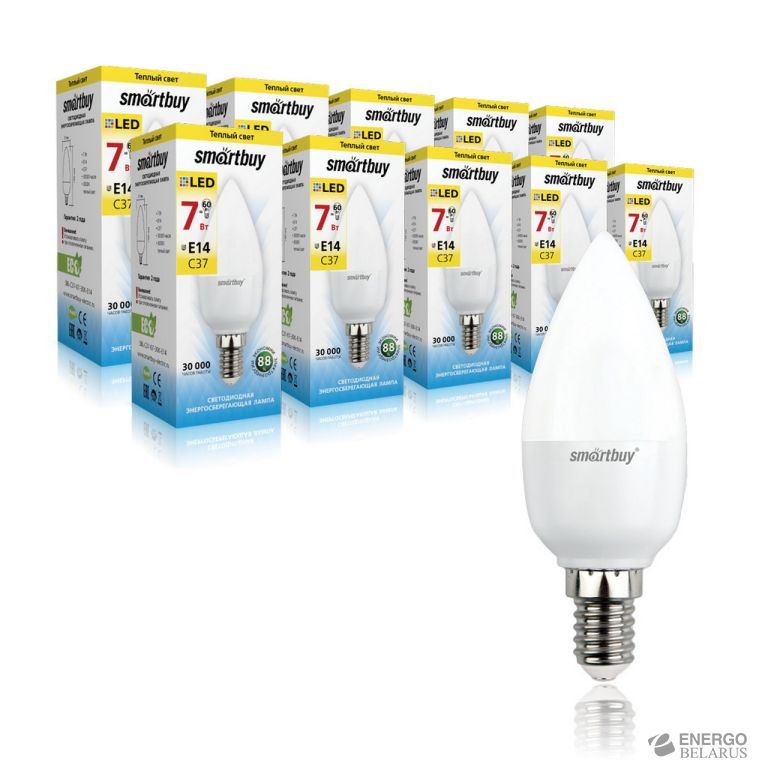 Лампа светодиодная (LED) Smartbuy-C37-07W/3000/E14/