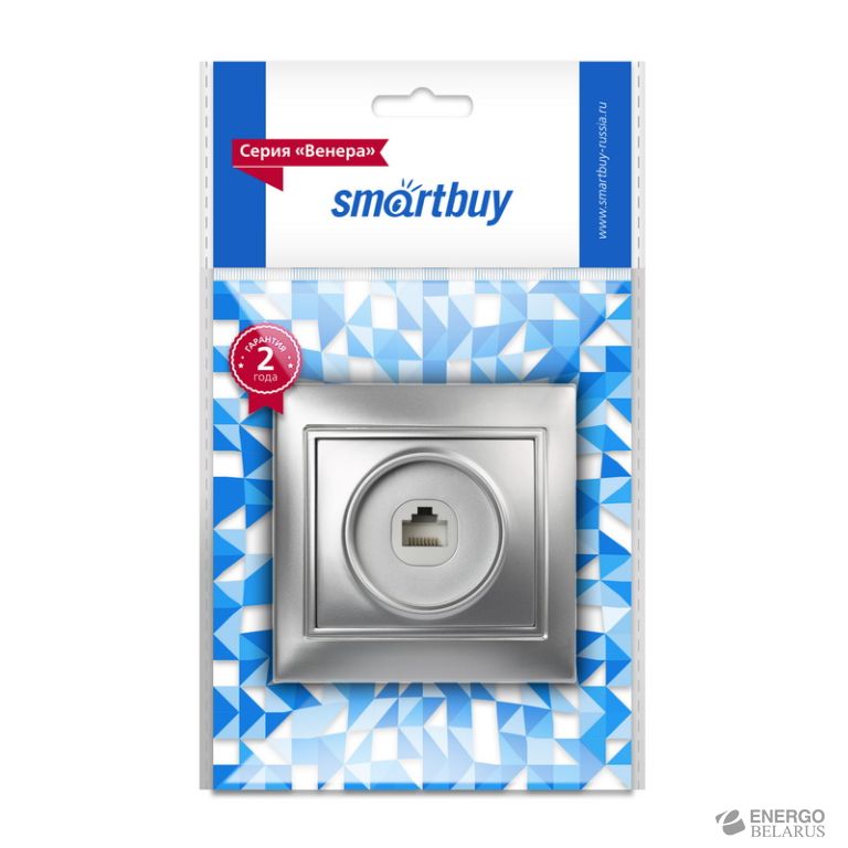 Розетка компьютерная RJ-45 1-местная серебро "Венера", Smartbuy