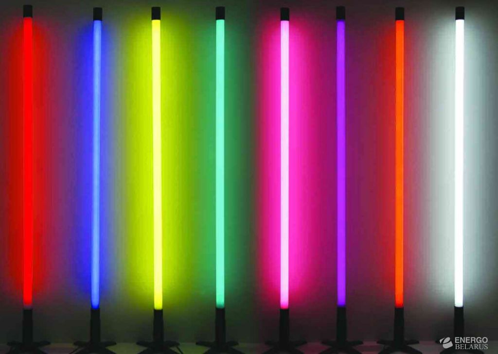 Лампа люминесцентная трубчатая красная, желтая, зеленая, синяя, фиолетовая, ультрафиолетовая, розовая