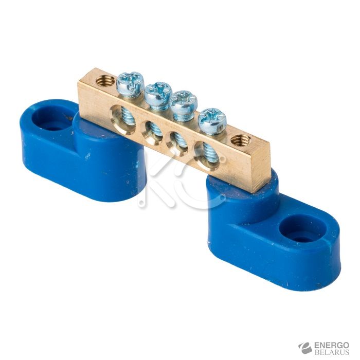 Шина 0 N (6х9мм) 4 отверстия латунь 2 синих угловых изолятора КС