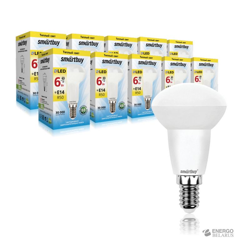 Лампа светодиодная (LED) Smartbuy-R50-06W/3000/E14