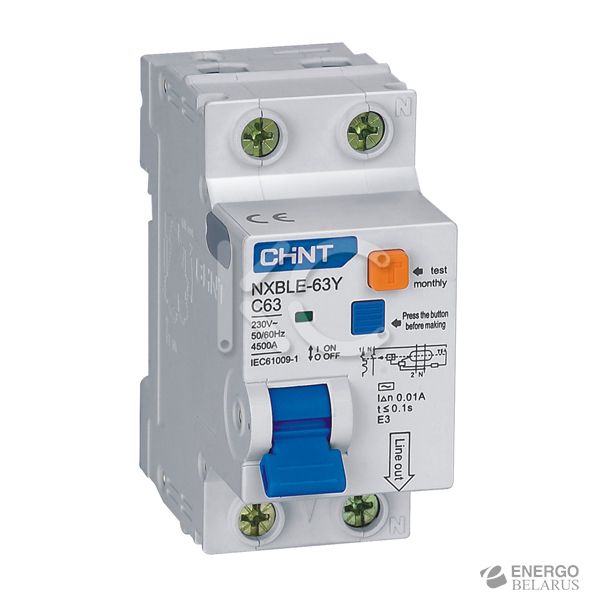 Дифференциальный автомат NXBLE-63Y 1P+N 16А 10mA электронный тип AС, х-ка С, 4.5kA (CHINT)