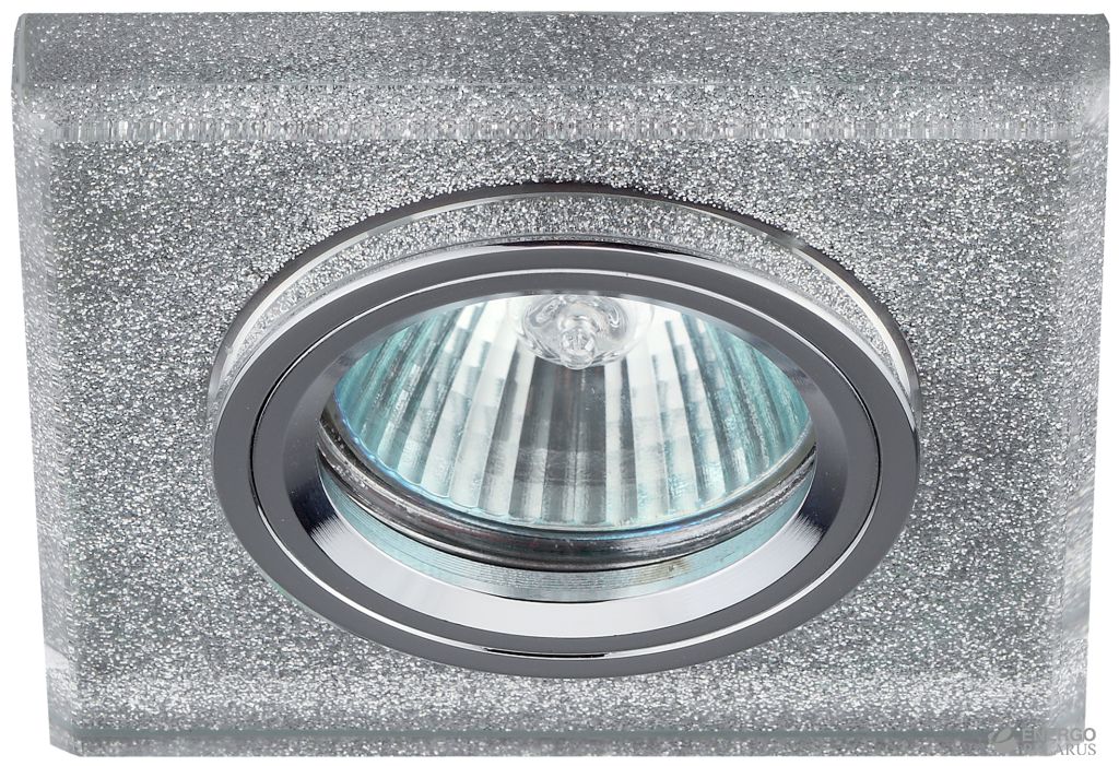 DK8 CH/SHSL Светильник ЭРА декор стекло квадрат MR16,12V/220V, 50W, хром/серебряный блеск (50/2100)