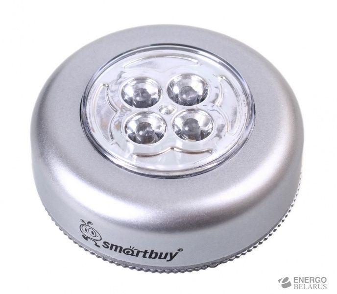 Светодиодный фонарь Smartbuy PUSH LIGHT 1 шт х 4 LED, 3AAA, серебристый