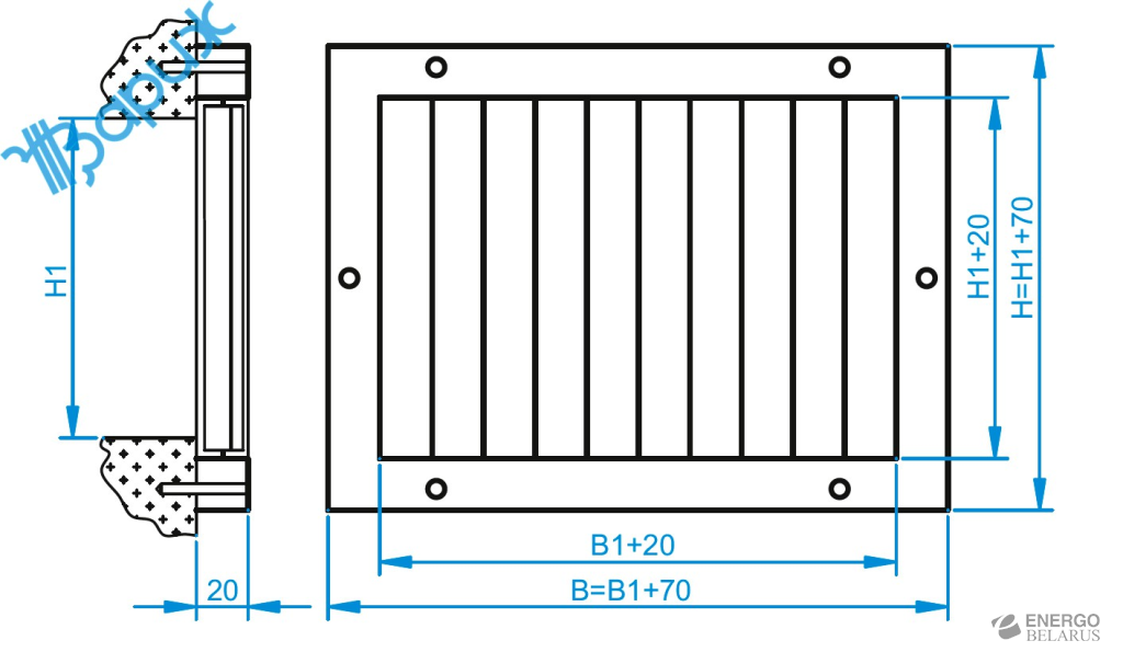 Решетка регулируемая РН3Н накладная из нержавеющей стали с вертикальными жалюзи