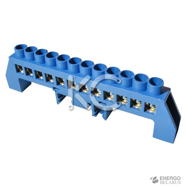 Шина N нулевая в изоляторе на DIN-рейку (из.синий) 8х12мм 12 групп-КС