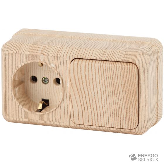 2-701-11 Intro Блок розетка+выкл. гориз. 10А-250В, IP20, ОУ, Quadro, сосна