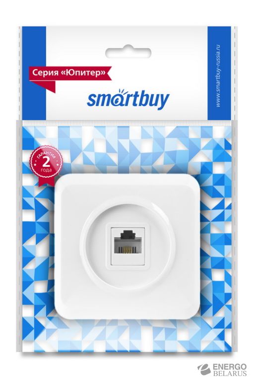 Розетка телефонная 1-местная белая "Юпитер", Smartbuy