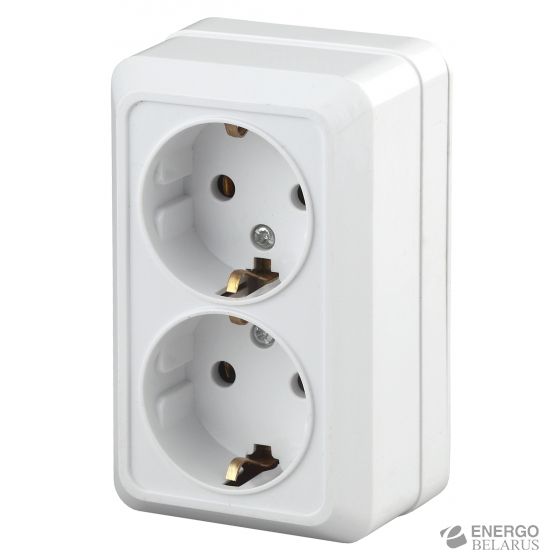 2Э-204-01 Intro Розетка 2х2P+E Schuko, 16А-250В, ОУ, б.м.п., Quadro, белый