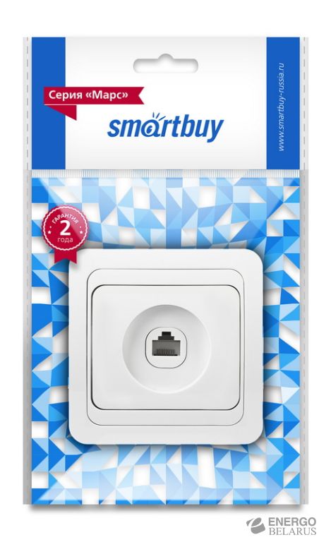Розетка телефонная 1-местная белая "Марс", Smartbuy