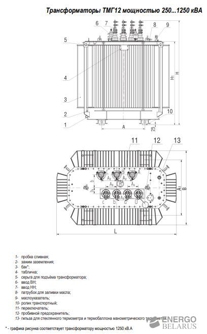 Трансформатор силовой масляный ТМГ12-400/6/0,4 (У/Ун-0 УХЛ1)