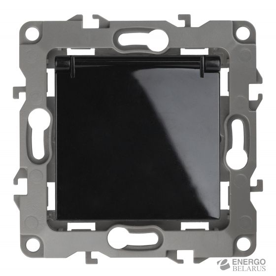 12-2103-06 ЭРА Розетка 2P+E Schuko со шторками с крышкой, 16A-250В, IP20, Эра12, чёрный