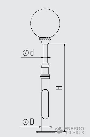 Опора металлическая торшерная трубчатая фланцевая ОМТ(д)(а)-2-1-1.0 с декоративными кольцами
