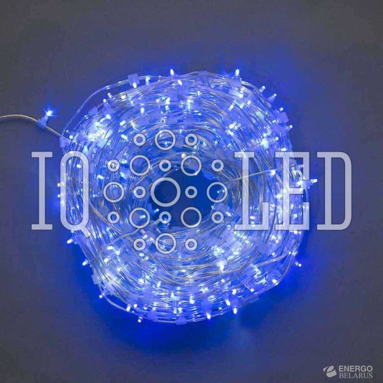 Гирлянда клип-лайт 12В, 15СМ, 100M, синий (с колпачком), прозрачный провод