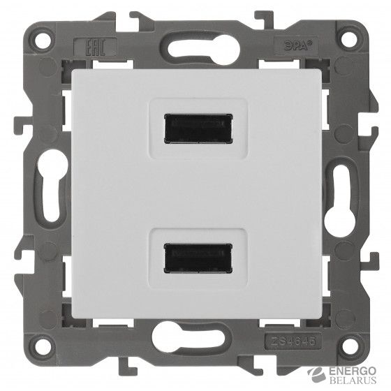 14-4110-01 ЭРА Устройство зарядное USB, 230В/5В-2100мА, IP20, Эра Elegance, белый