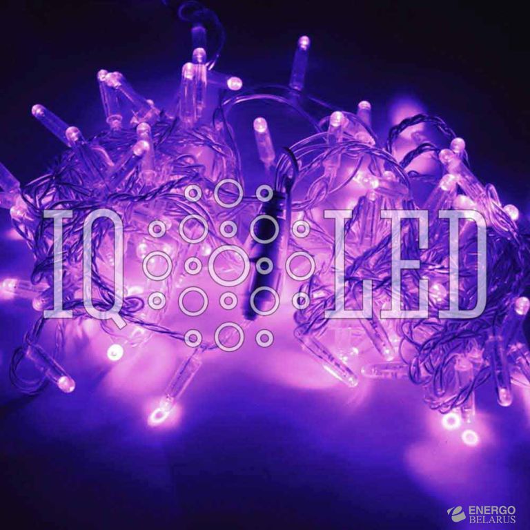 Гирлянда постоянного свечения 10M, 24V, сиреневая / прозрачный провод соединяемая (без силового шнура) (с колпачком)