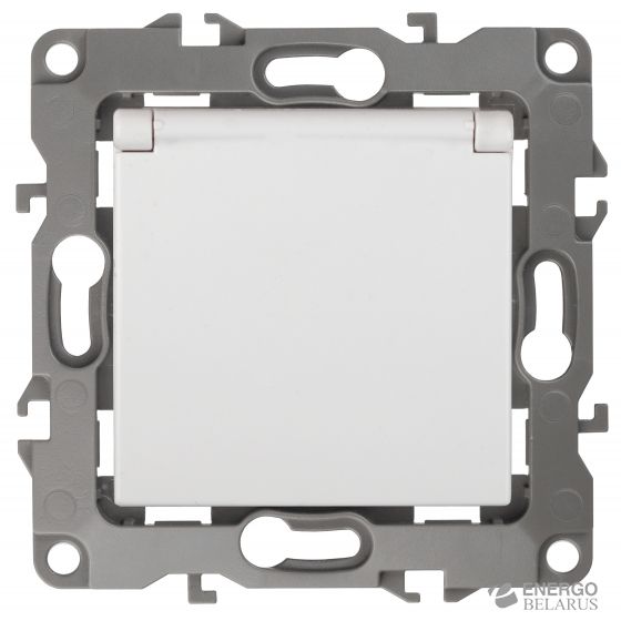 12-2103-01 ЭРА Розетка 2P+E Schuko со шторками с крышкой, 16A-250В, IP20, Эра12, белый