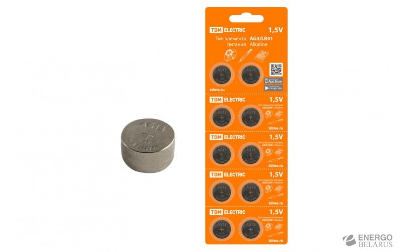 Элемент питания AG13/LR44 Alkaline 1,5V BP-10 TDM SQ1702-0044