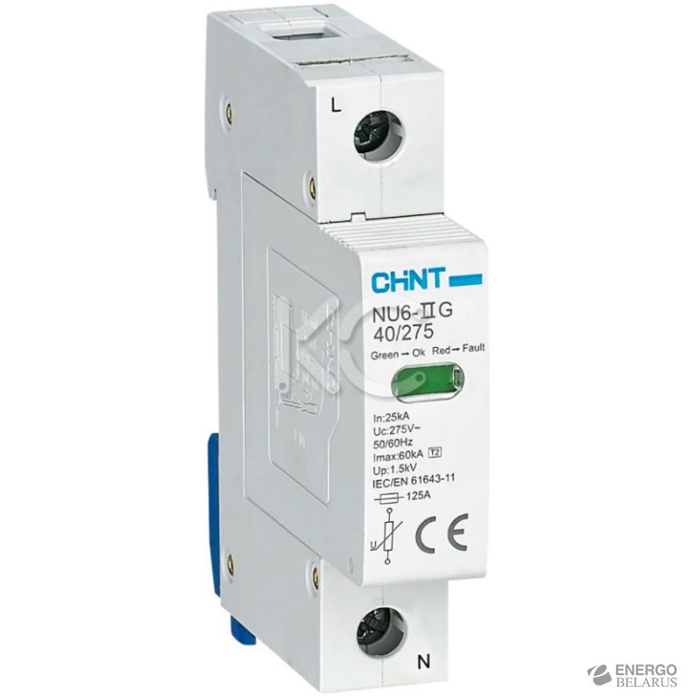 Ограничитель импульсных перенапряжений NU6-IIG 1Р In=25kA Uc=440B Im=65kA (R)(CHINT)