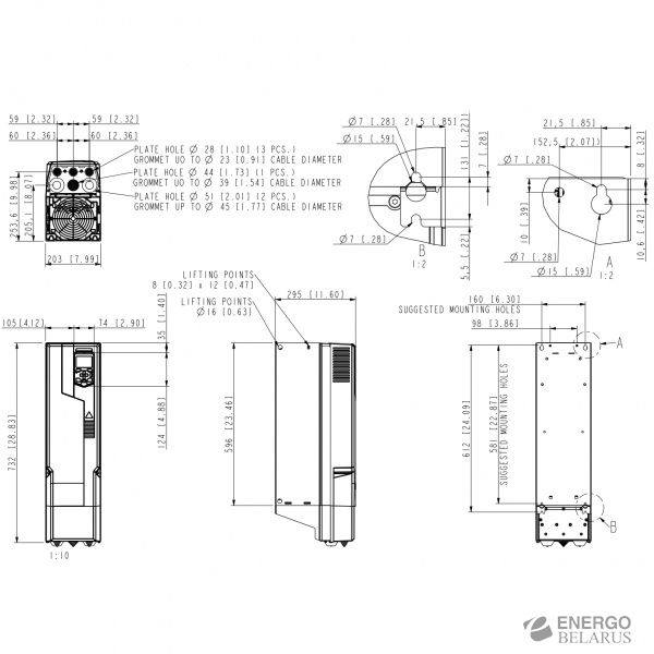 Преобразователь частоты ABB ACS580-01-246A-4+B056+J400+P931 (132kW, 3ф, 246A, IP55, G-150%)