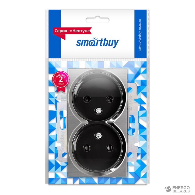 Розетка двойная без заземления серый никель, "Нептун" Smartbuy