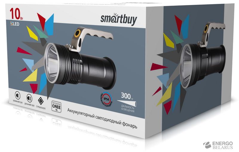 Аккумуляторный светодиодный фонарь Smartbuy CREE T6 10Вт, металлический с ручко...