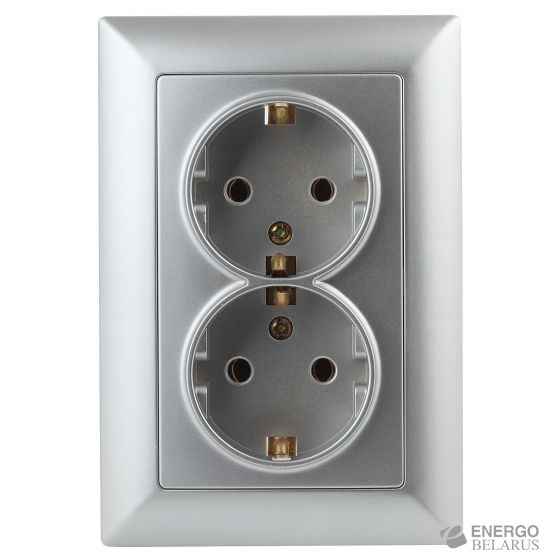 4-205-03 Intro Розетка 2X2P+E Schuko, 16А-250В, СУ, Solo, алюминий