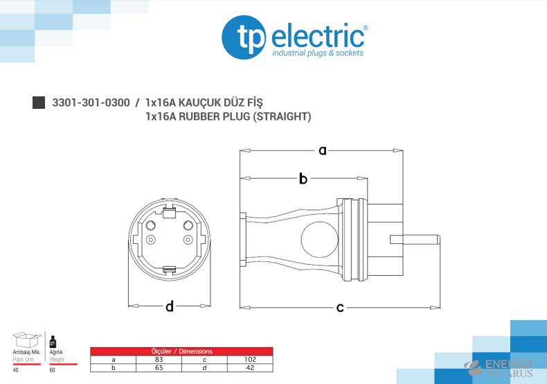 Вилка прямая черная (каучук) Schuko 2P+E IP44 1x16A 3101-301-0300