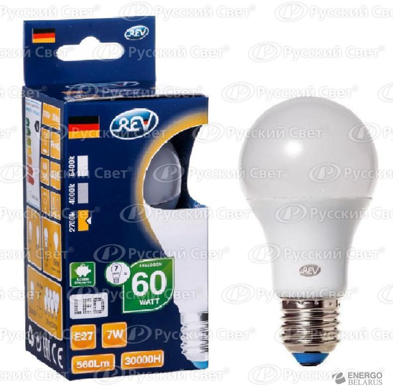 Лампа светодиодная LED-A60-E27-7Вт-2700K REV 32264 1