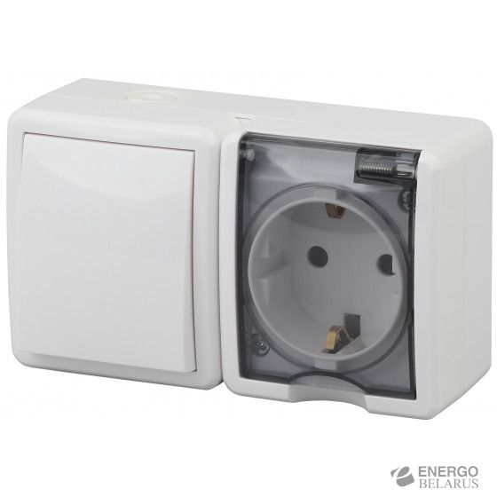 11-7401-01 ЭРА Блок розетка+выключатель IP54, 16A(10AX)-250В, ОУ, Эра Эксперт, белый