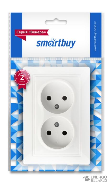 Розетка 2-местная без заземления 10А белая "Венера", Smartbuy