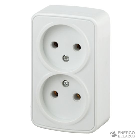 3-203-01 Intro Розетка 2х2P, 16А-250В, IP20, ОУ, Polo, белый