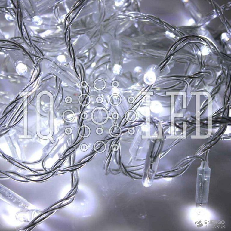 Гирлянда с FLASH мерцанием 20M, 24V, белая / белый FLASH на прозрачном проводе (без шнура) (с колпачком)