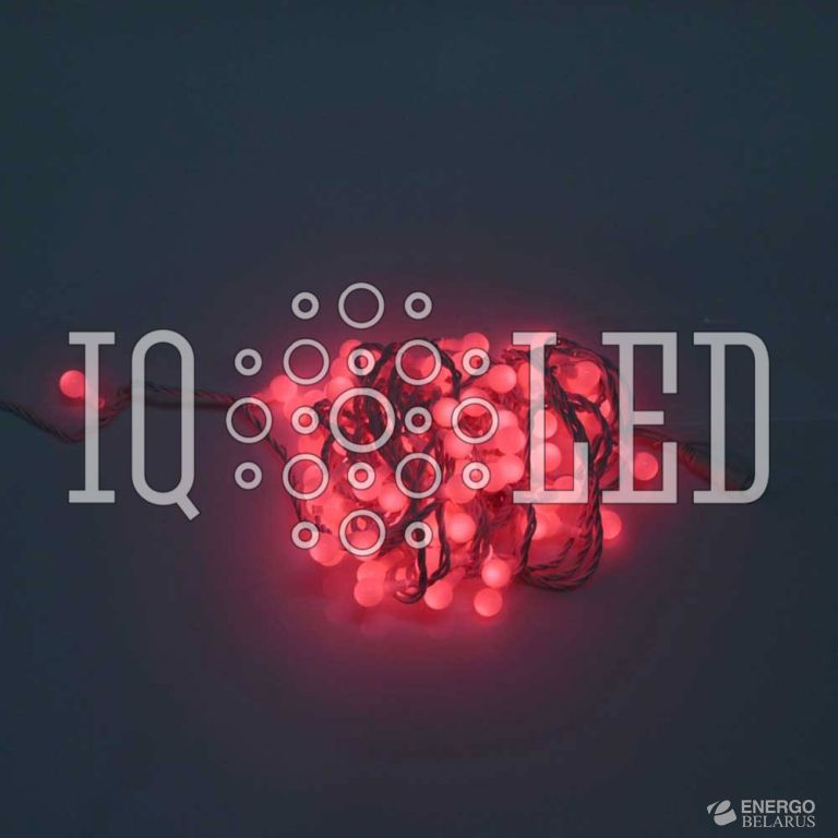 Гирлянда с насадками 15M, 240V, цвет красный, белые матовые шарики D2,5см, 15м, белый кауч. провод